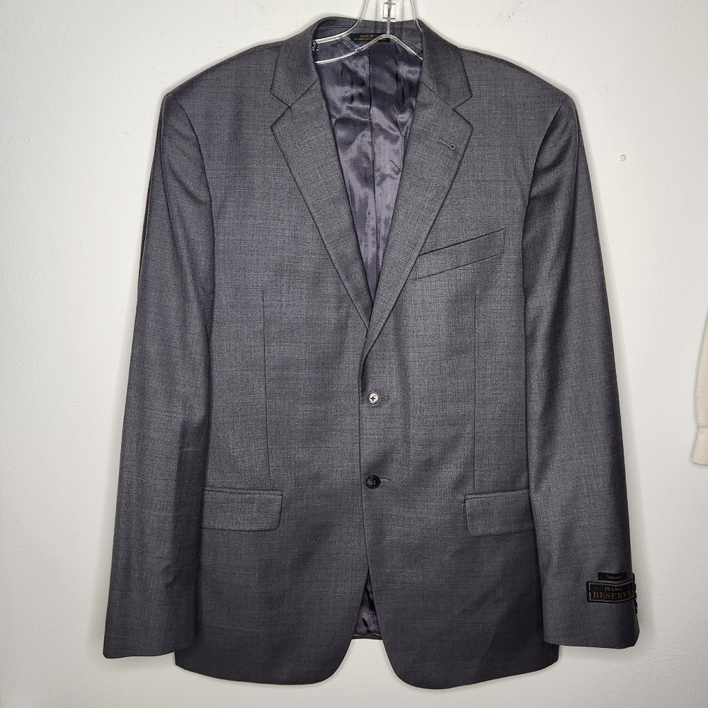 Jos A Bank Reserve Wool Suit Jacket Tailored Fit Size 41L/W35 Gray Blazer NWT